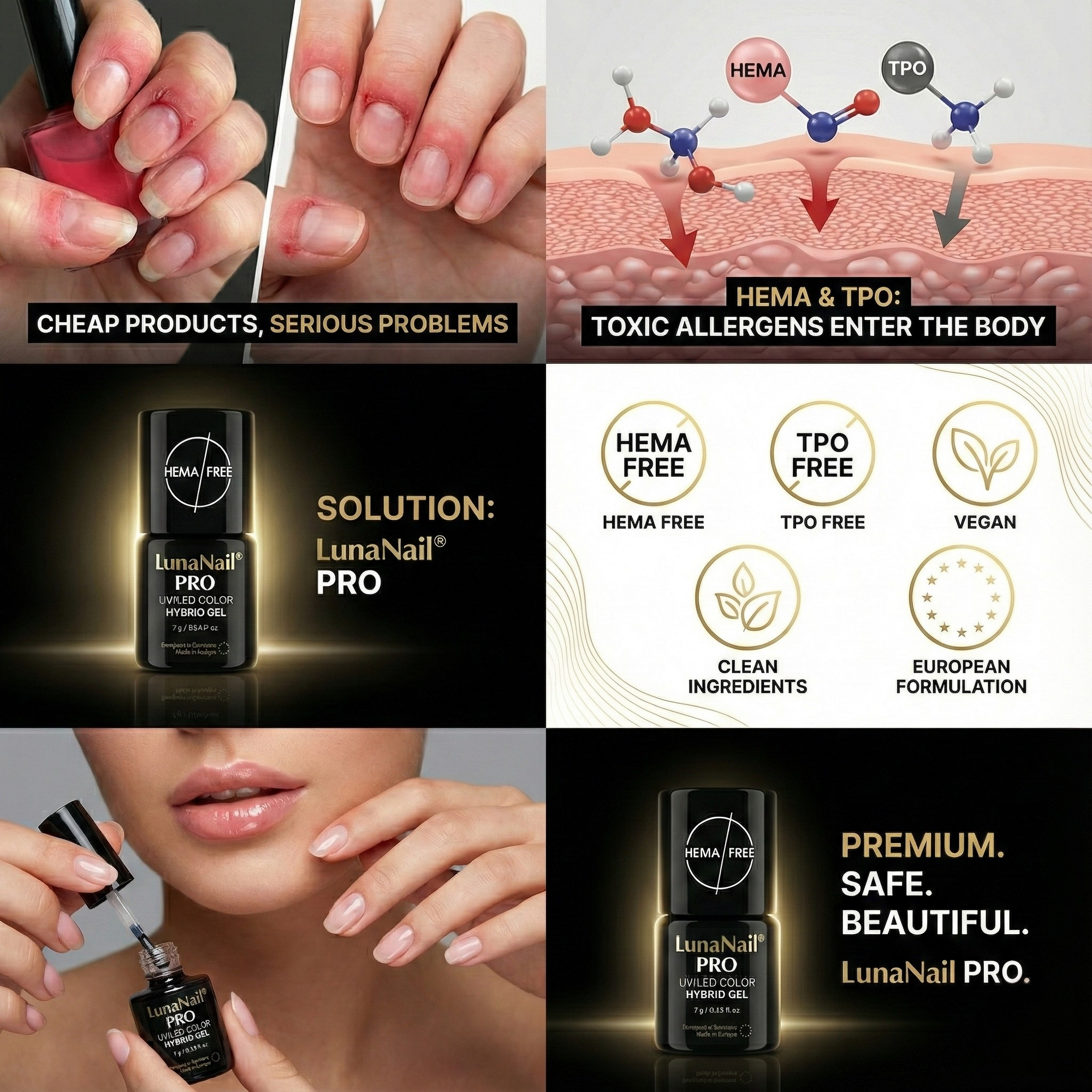 European-made HEMA-free UV gel polish designed for professional nail artists and clean beauty standards