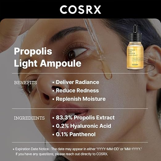 COSRX Propolis Ampoule, Glow Boosting Serum for Face with 73.5% Propolis Extract,30ml, Hydrating Essence for Sensitive Skin, Fine Lines, Uneven Skintone, Korean Skincare