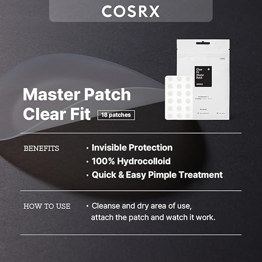 COSRX Clear Fit Master Patch 18 Counts | Invisible Acne Pimple Pactches Pickel Pflaster Anti Akne Blemish A.D.F Hydrokolloid Hautpflaster Treatment Facial Spots Dots für Gesicht | Korean Skincare