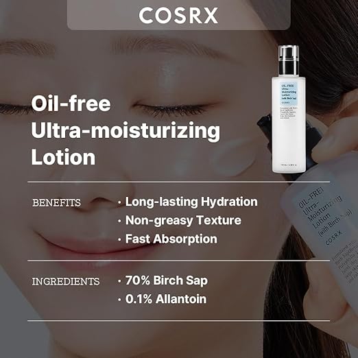 COSRX Ölfreie Ultra Moisturizing Lotion mit Birkensaft, 100ml, Eine extrem feuchtigkeitsspendende Tagespflege für Tag und Nacht zu empfehlen, Hypoallergen, dermatologisch getestet, Cruelty Free