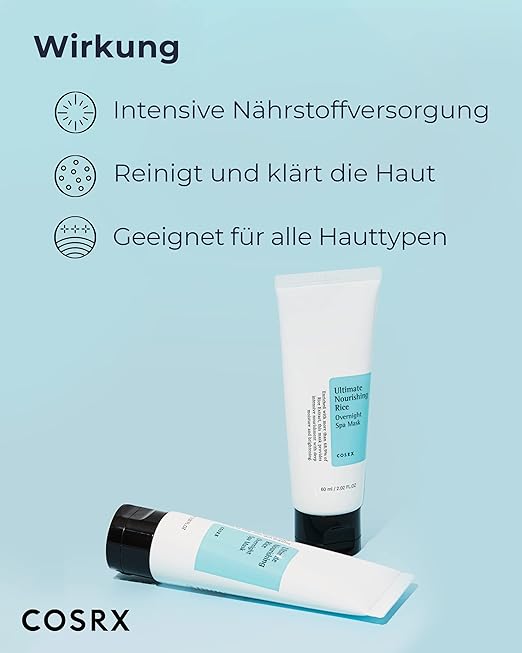 COSRX Gesichtsmaske Ultimate Nourishing Rice Overnight Spa Mask | Feuchtigkeitscreme mit 68% Reis-Extrakt und 2% Niacinamid | für alle Hauttypen | Vegan, tierversuchsfrei | Korean Skincare