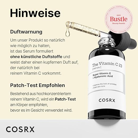COSRX Reines Vitamin C 23% Serum mit Vitamin E (Ascorbinsäure) und Hyaluronsäure, feuchtigkeitsspendendes Gesichtsserum, reduziert feine Linien, 0,70 fl.oz (20 g (1 Stück))