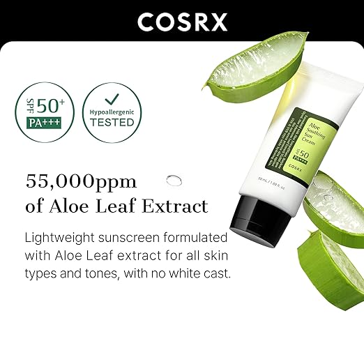 COSRX Aloe Soothing Sun Cream LSF 50, Feuchtigkeitsspendende Sonnencreme mit Aloe Vera, für alle Hauttypen, Gesicht & Körper, Korean Skincare