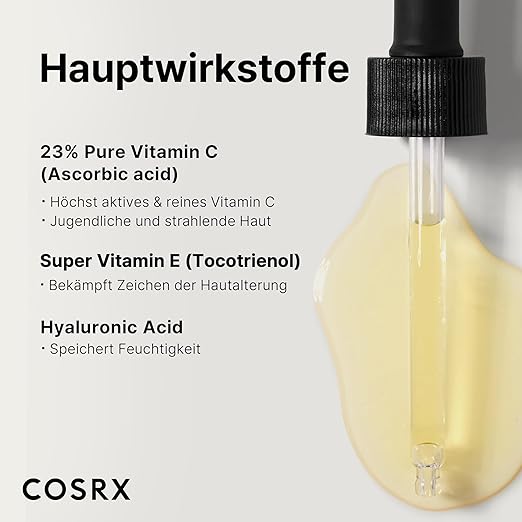 COSRX Reines Vitamin C 23% Serum mit Vitamin E (Ascorbinsäure) und Hyaluronsäure, feuchtigkeitsspendendes Gesichtsserum, reduziert feine Linien, 0,70 fl.oz (20 g (1 Stück))