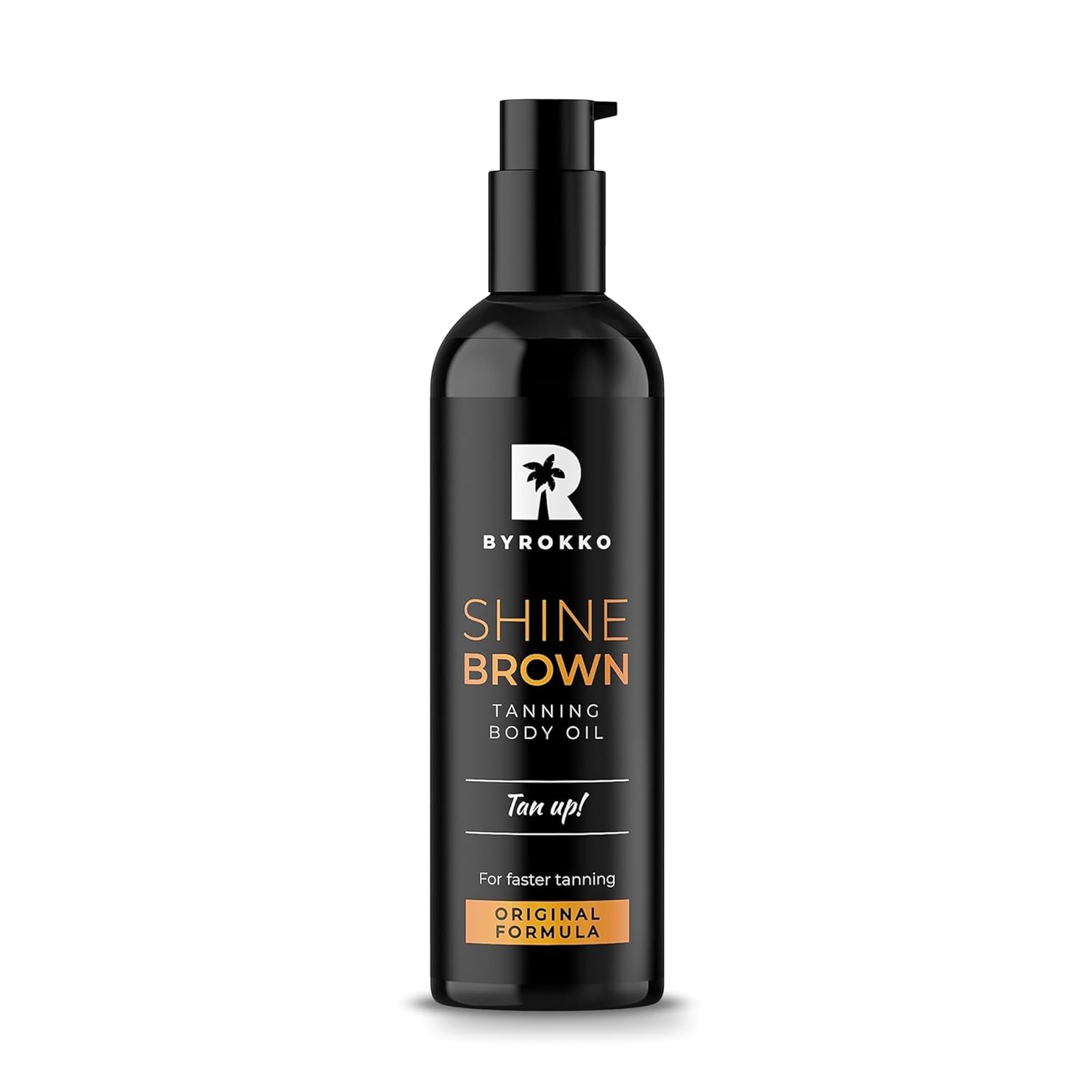 BYROKKO Shine Brown Premium Bräunungsbeschleuniger-Öl (150 ml), XXL Bräunungsbeschleuniger für Solarium & Außensonne, Bräune mit natürlichen Zutaten. Kokosnussöl, Walnussöl, Haselnussöl, Alle