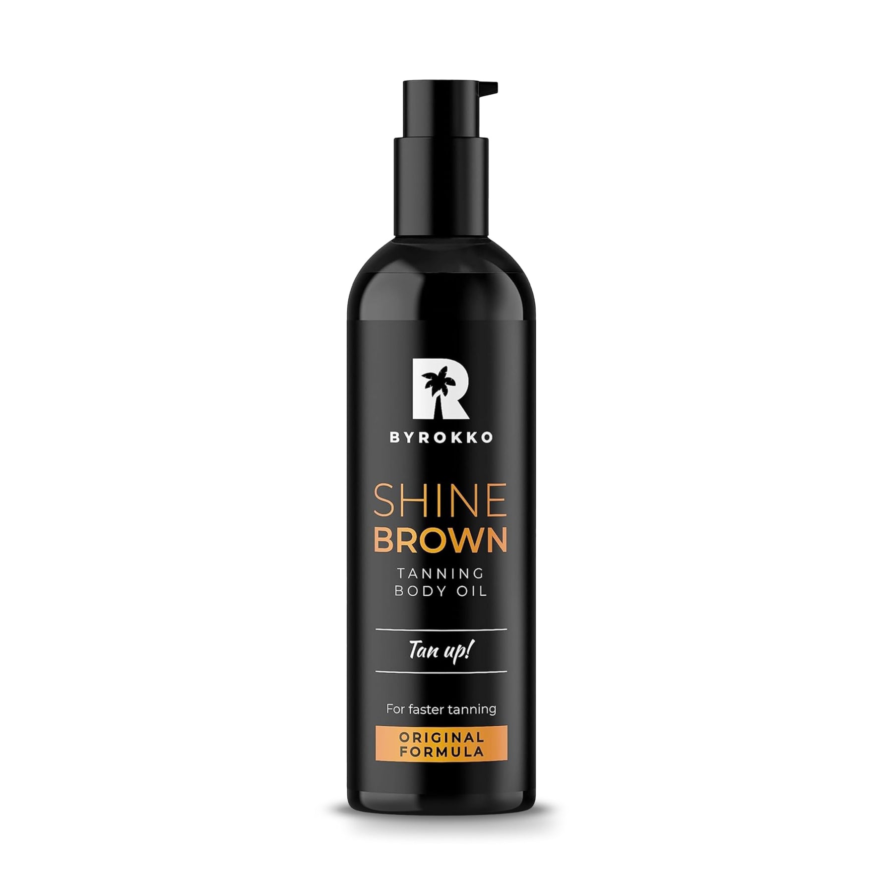 BYROKKO Shine Brown Premium Bräunungsbeschleuniger-Öl (150 ml), XXL Bräunungsbeschleuniger für Solarium & Außensonne, Bräune mit natürlichen Zutaten. Kokosnussöl, Walnussöl, Haselnussöl, Alle