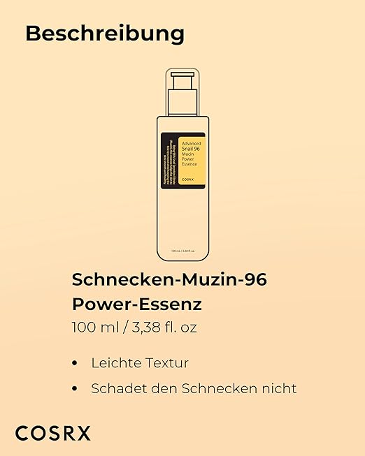 COSRX Advanced Snail 96% Mucin Power Essence 100ml, Gesichtsserum mit Schneckenschleim und Hyaluron hochdosiert, für unreine und empfindliche Haut, Anti Pickel, tierversuchsfrei, Korean Skincare