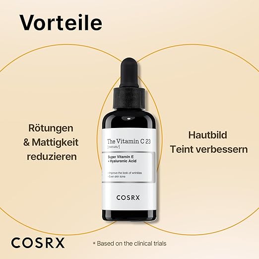 COSRX Reines Vitamin C 23% Serum mit Vitamin E (Ascorbinsäure) und Hyaluronsäure, feuchtigkeitsspendendes Gesichtsserum, reduziert feine Linien, 0,70 fl.oz (20 g (1 Stück))