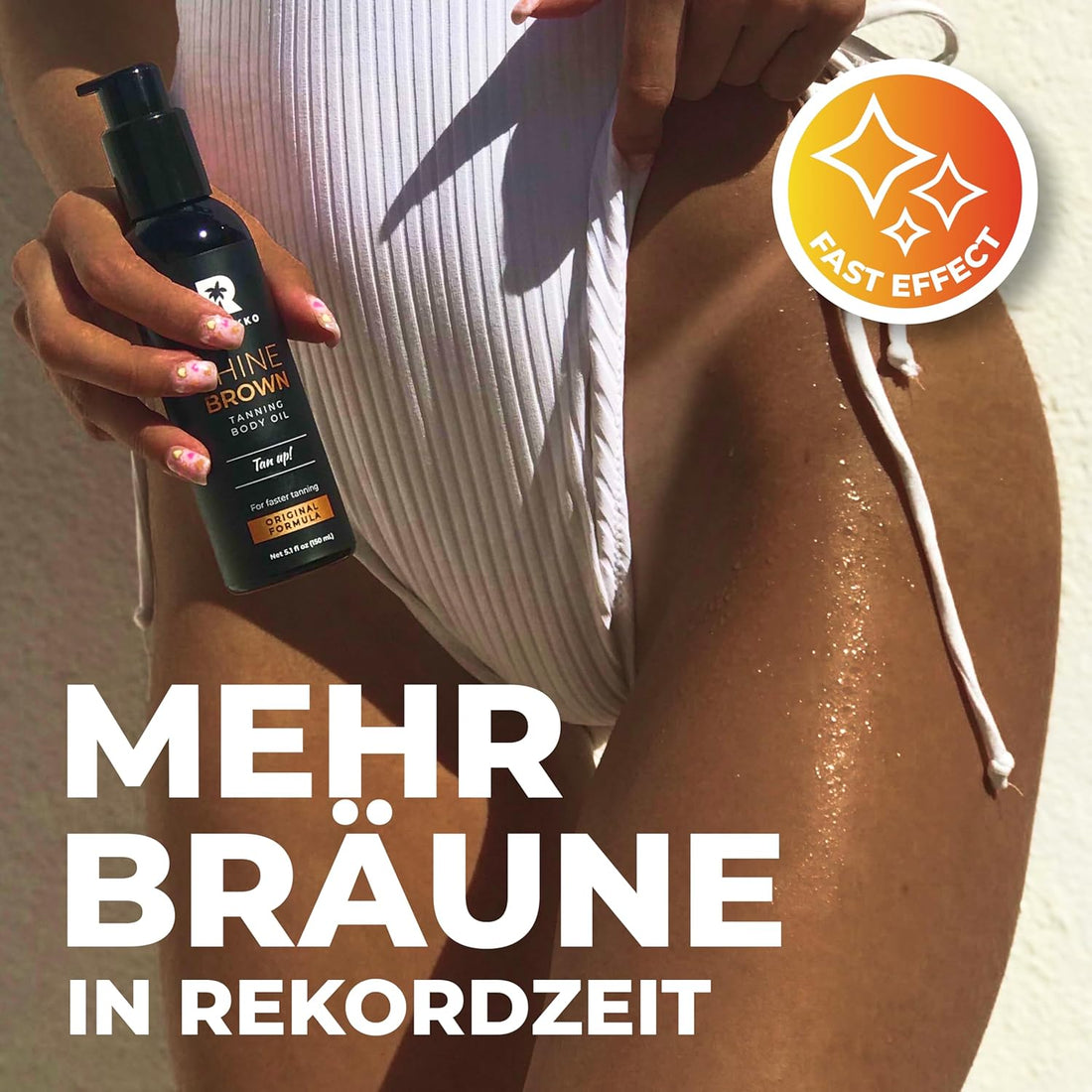BYROKKO Shine Brown Premium Bräunungsbeschleuniger-Öl (150 ml), XXL Bräunungsbeschleuniger für Solarium & Außensonne, Bräune mit natürlichen Zutaten. Kokosnussöl, Walnussöl, Haselnussöl, Alle