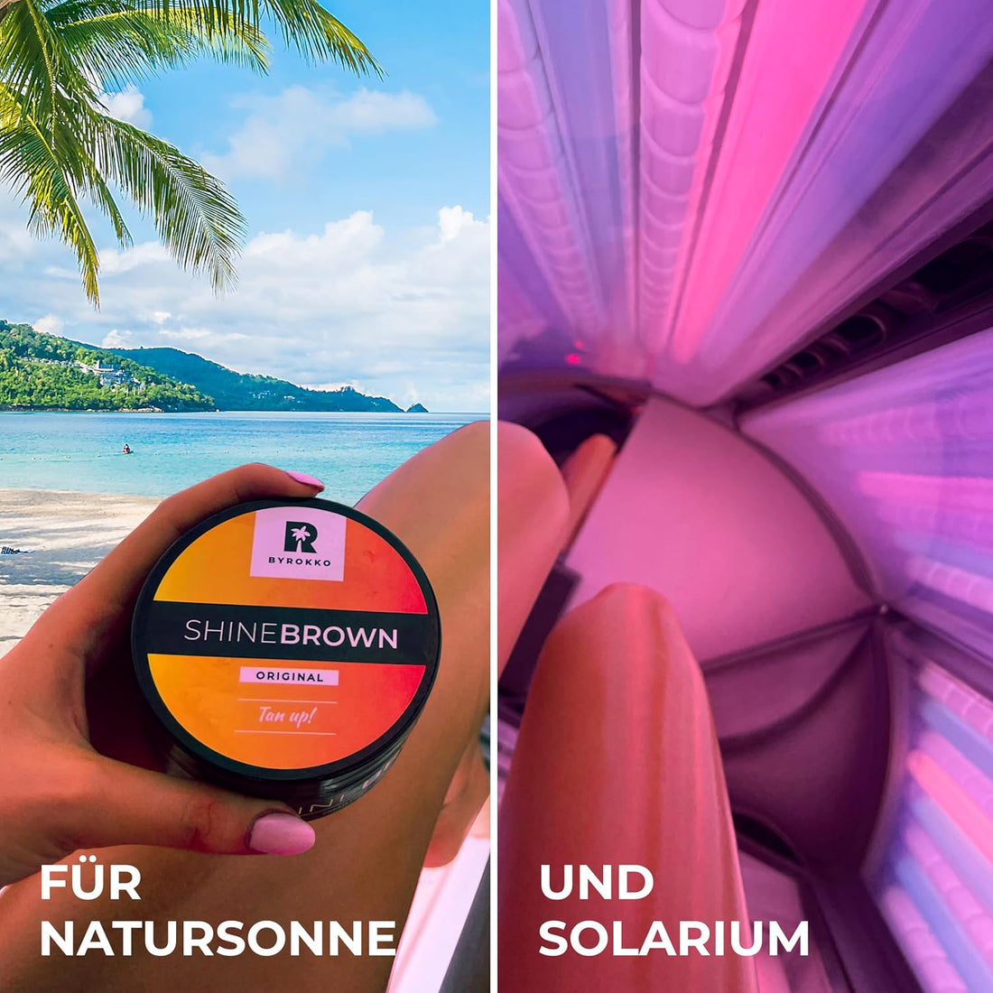 BYROKKO Shine Brown Bräunungsbeschleuniger Sonnencreme (210 ml), Bräunungscreme Wirksam in Solarium und im Freien, Erzielen Sie eine natürliche Bräune mit natürlichen Inhaltsstoffen
