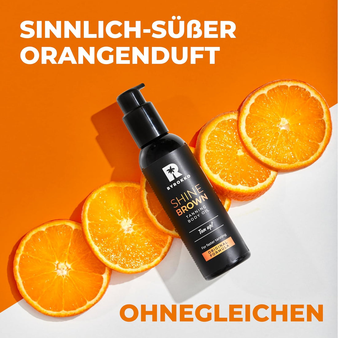 BYROKKO Shine Brown Premium Bräunungsbeschleuniger-Öl (150 ml), XXL Bräunungsbeschleuniger für Solarium & Außensonne, Bräune mit natürlichen Zutaten. Kokosnussöl, Walnussöl, Haselnussöl, Alle