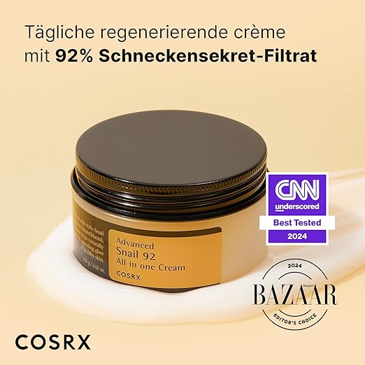 COSRX Advanced Snail 92% All in One Cream | Schneckenschleim Creme mit Hyaluron | Anti Pickel Anti Falten Gesichtscreme | für trockene und empfindliche Haut | Korean Skincare